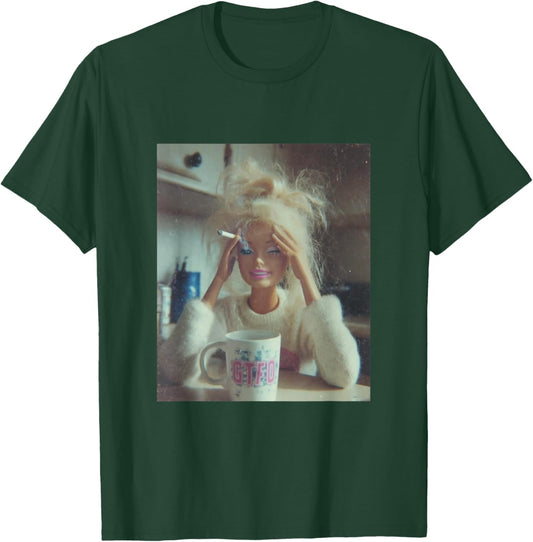 Funny Worn Doll Face Meme Smoking Sarcastic Humor Gift T-Shirt - T-Shirt | Forest