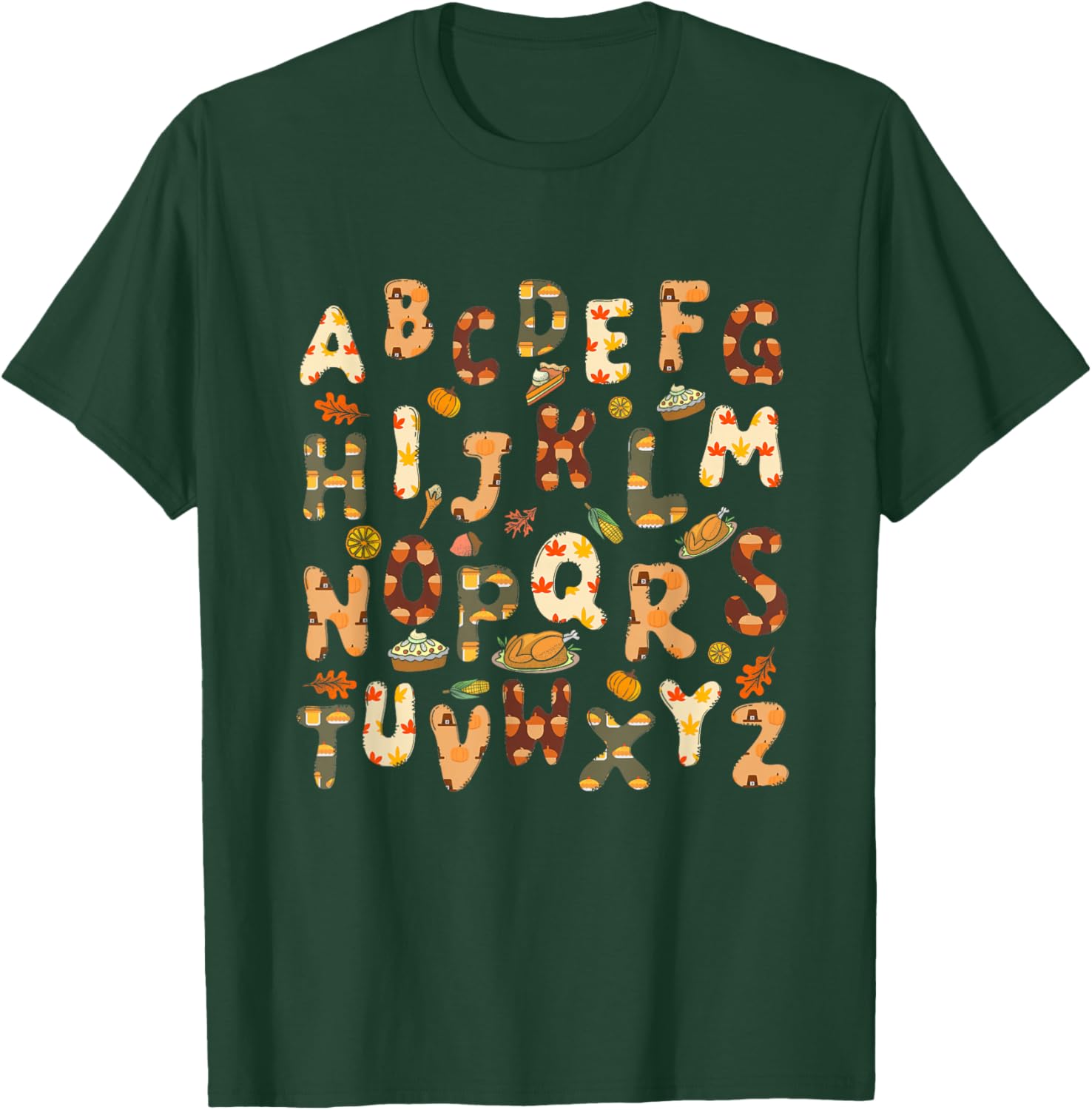Thanksgiving ABC Alphabet Turkey Day Fall Leaves Teacher T-Shirt - T-Shirt | Forest