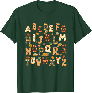 Thanksgiving ABC Alphabet Turkey Day Fall Leaves Teacher T-Shirt - T-Shirt | Forest