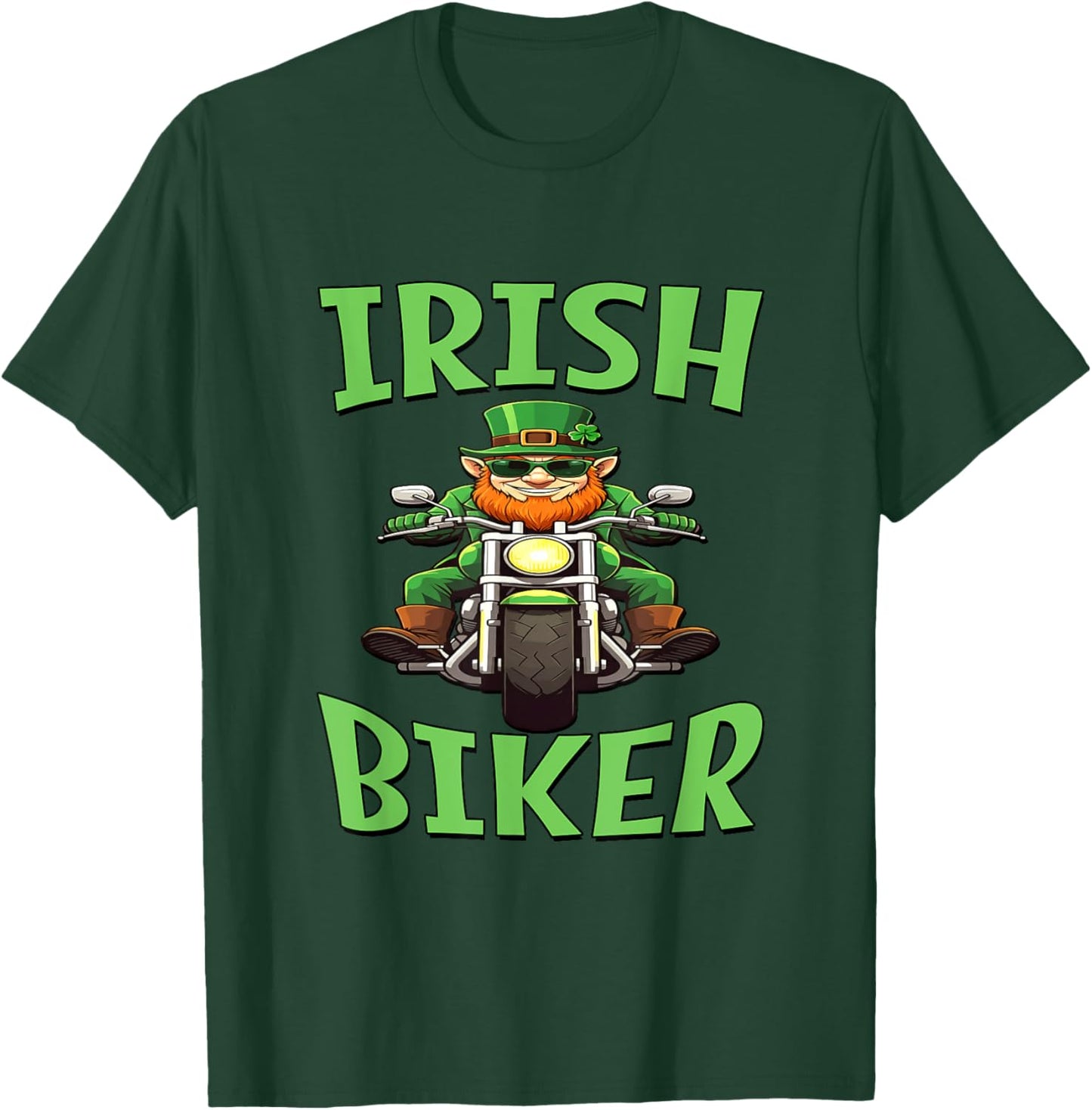 Irish Biker - Leprechaun On A Motorcycle T-Shirt - T-Shirt | Forest