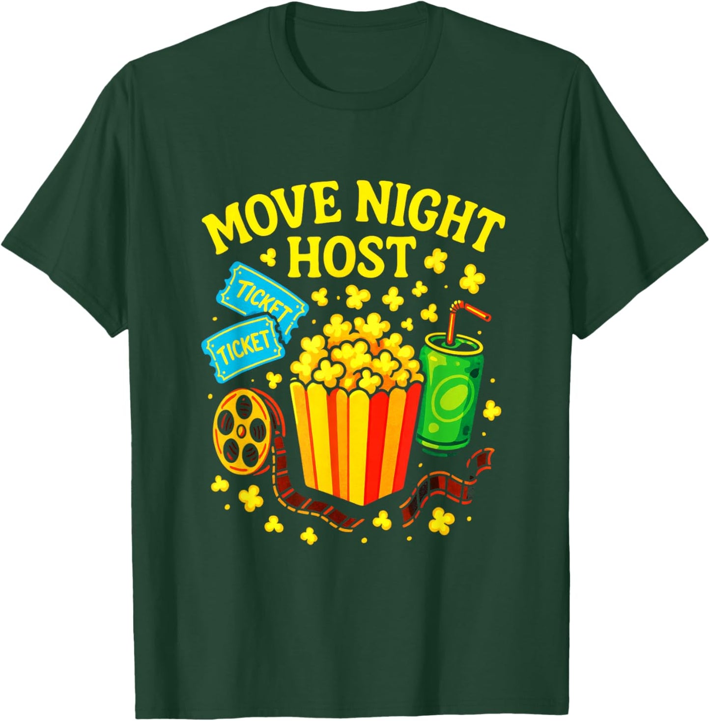 Movie Night Host - Popcorn Cinema Fun T-Shirt - T-Shirt | Forest