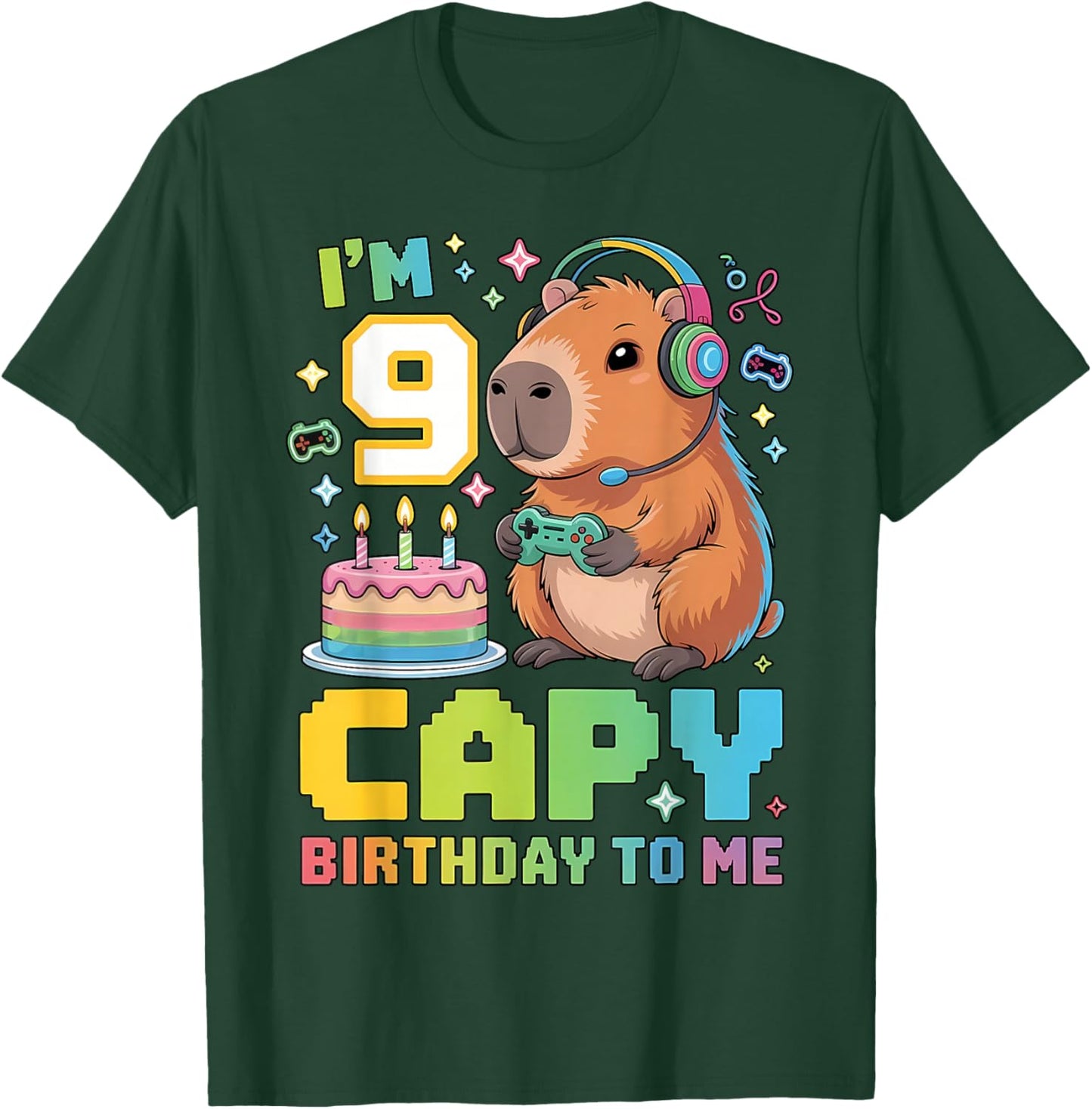 I'm 9 Year Old Capy Birthday to Me 9th Bday Capybara Gaming T-Shirt - T-Shirt | Forest