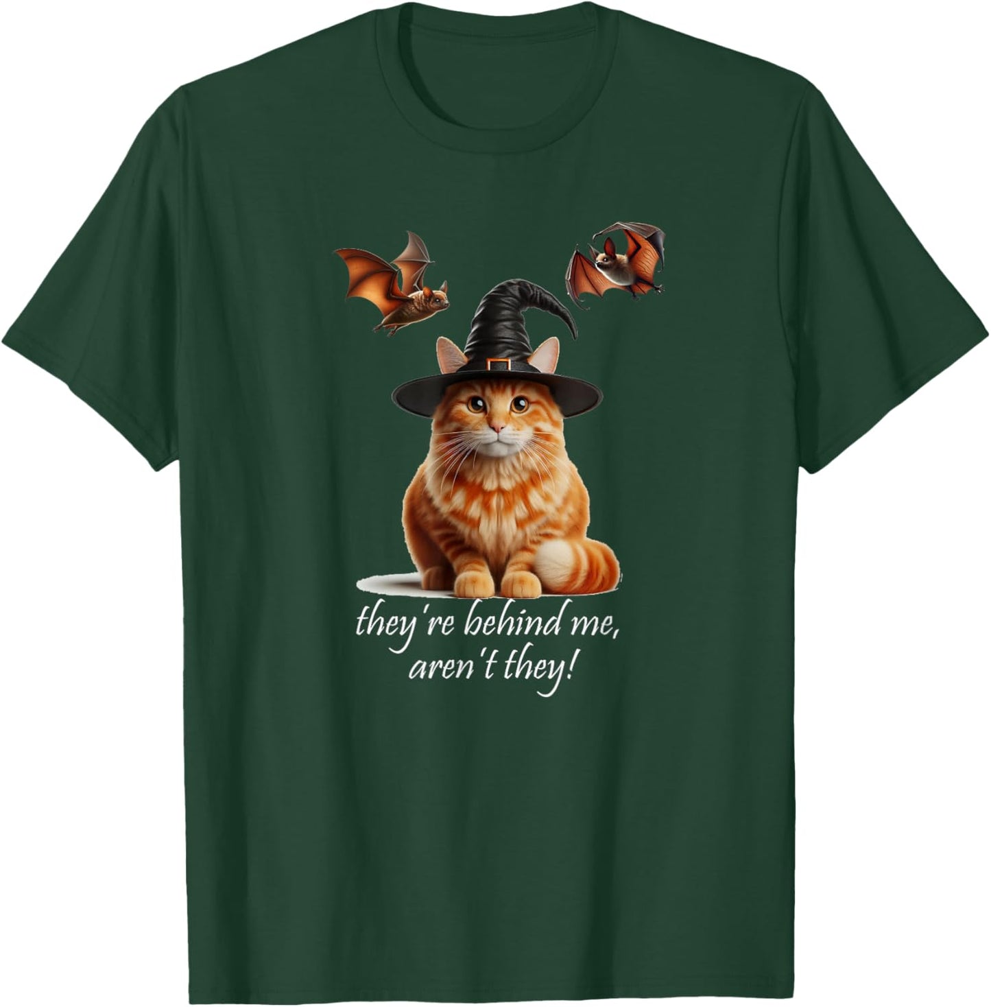 Cat Series. Halloween Orange Cat 2 Bats. They're Behind me. T-Shirt - T-Shirt | Forest