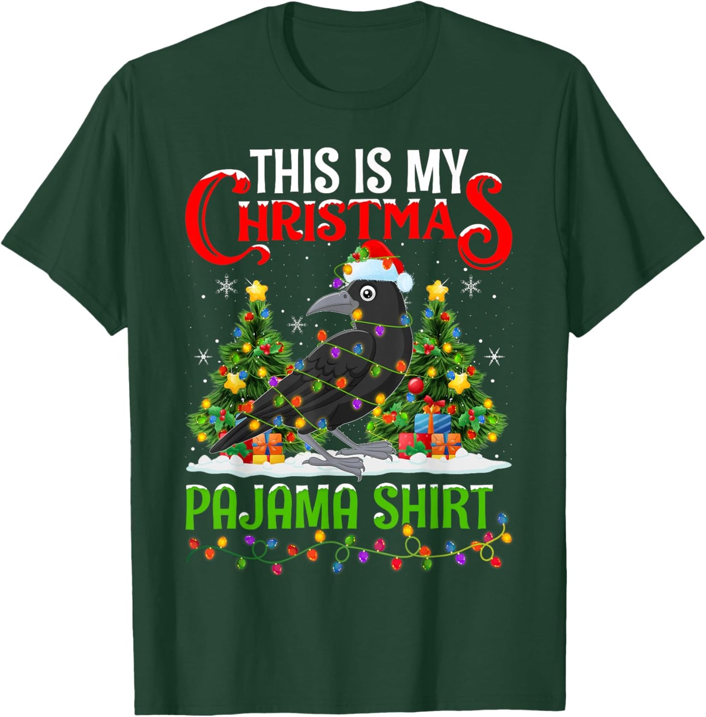 Raven Xmas Lights This Is My Christmas Pajama T-Shirt - T-Shirt | Forest