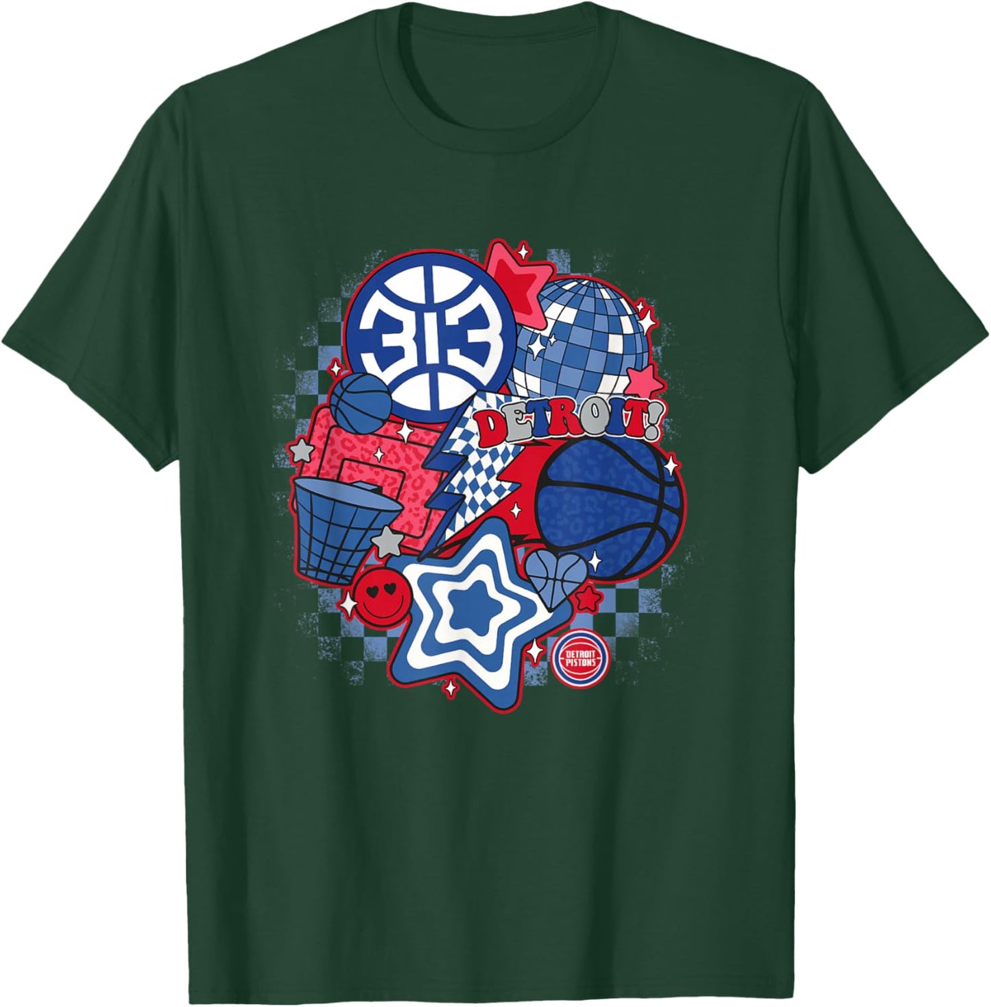 NBA Detroit Pistons Psychedelic Basketball Collage T-Shirt - T-Shirt | Forest
