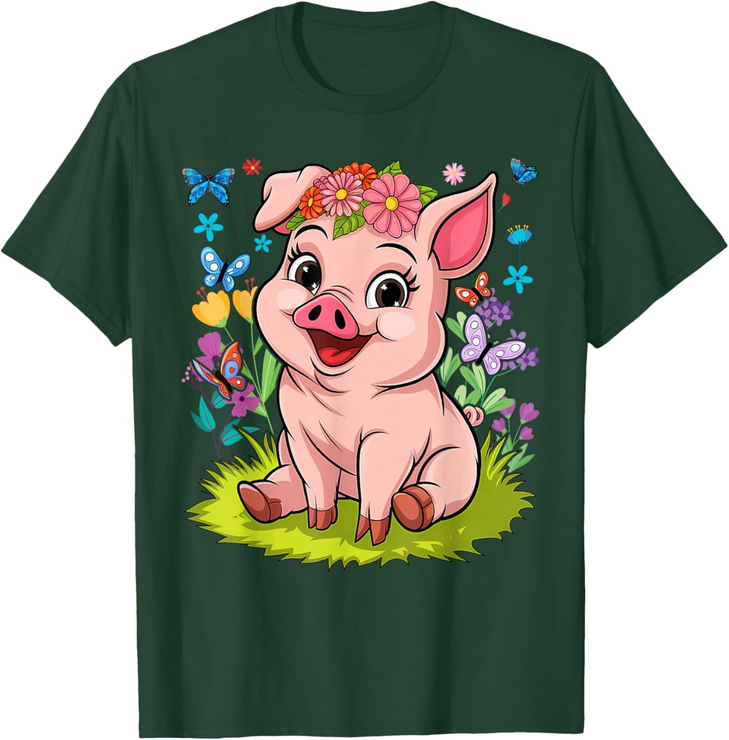 Cute Pig With Flowers I Kids Pig T-Shirt - T-Shirt | Forest