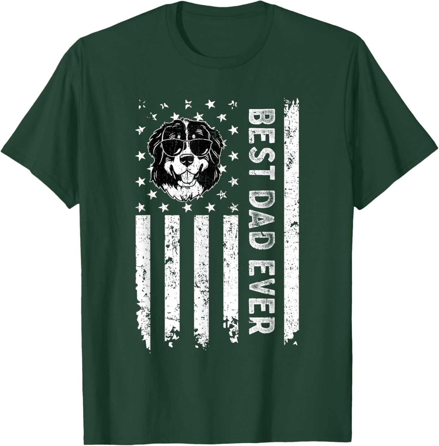 Best Bernese Mountain Dog Dad Ever Fathers Day USA Flag Women Kids T-Shirt - T-Shirt | Forest