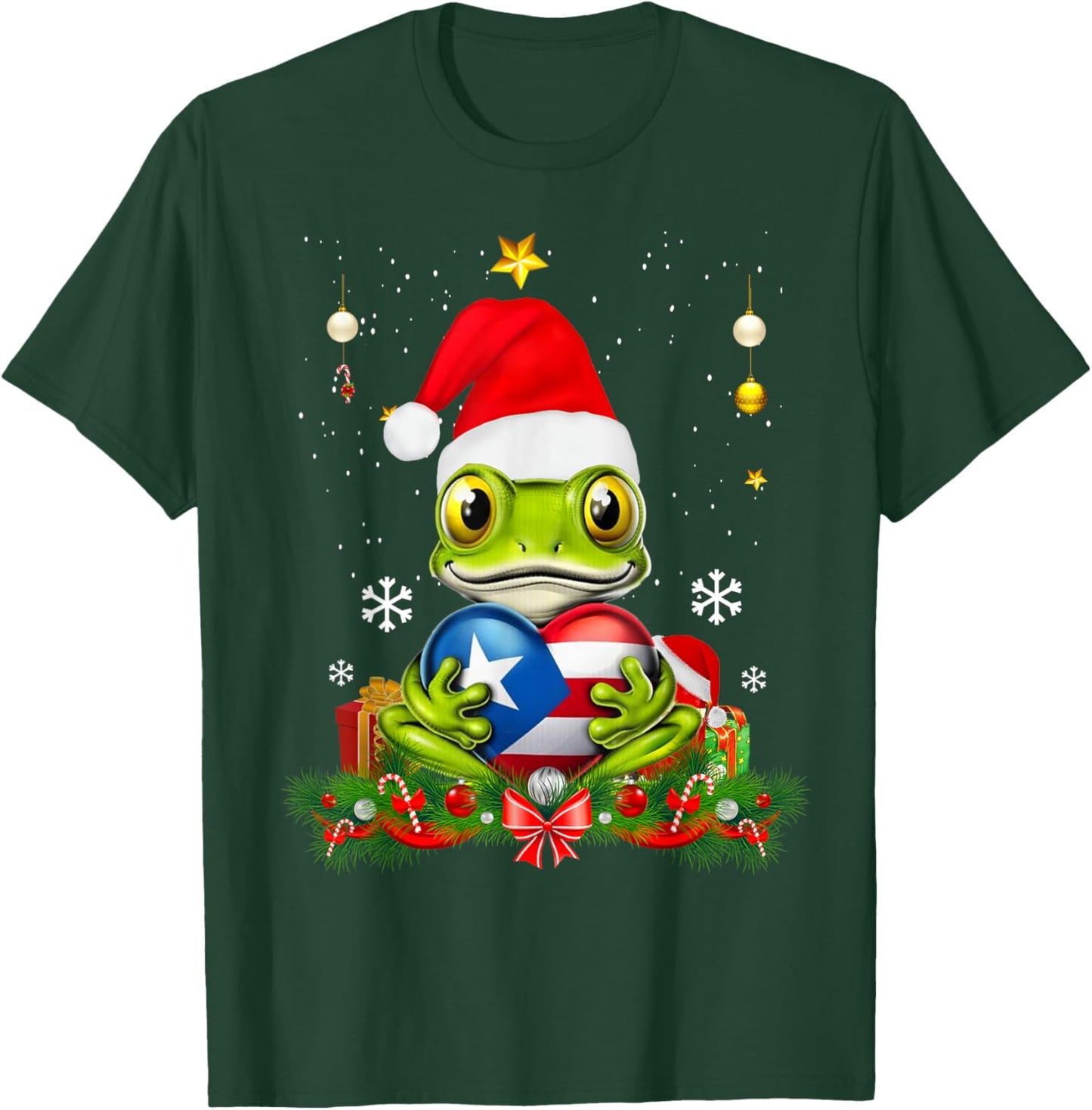 Patriotic Puerto Rico Flag Frog Tree Christmas Puero Rican T-Shirt - T-Shirt | Forest