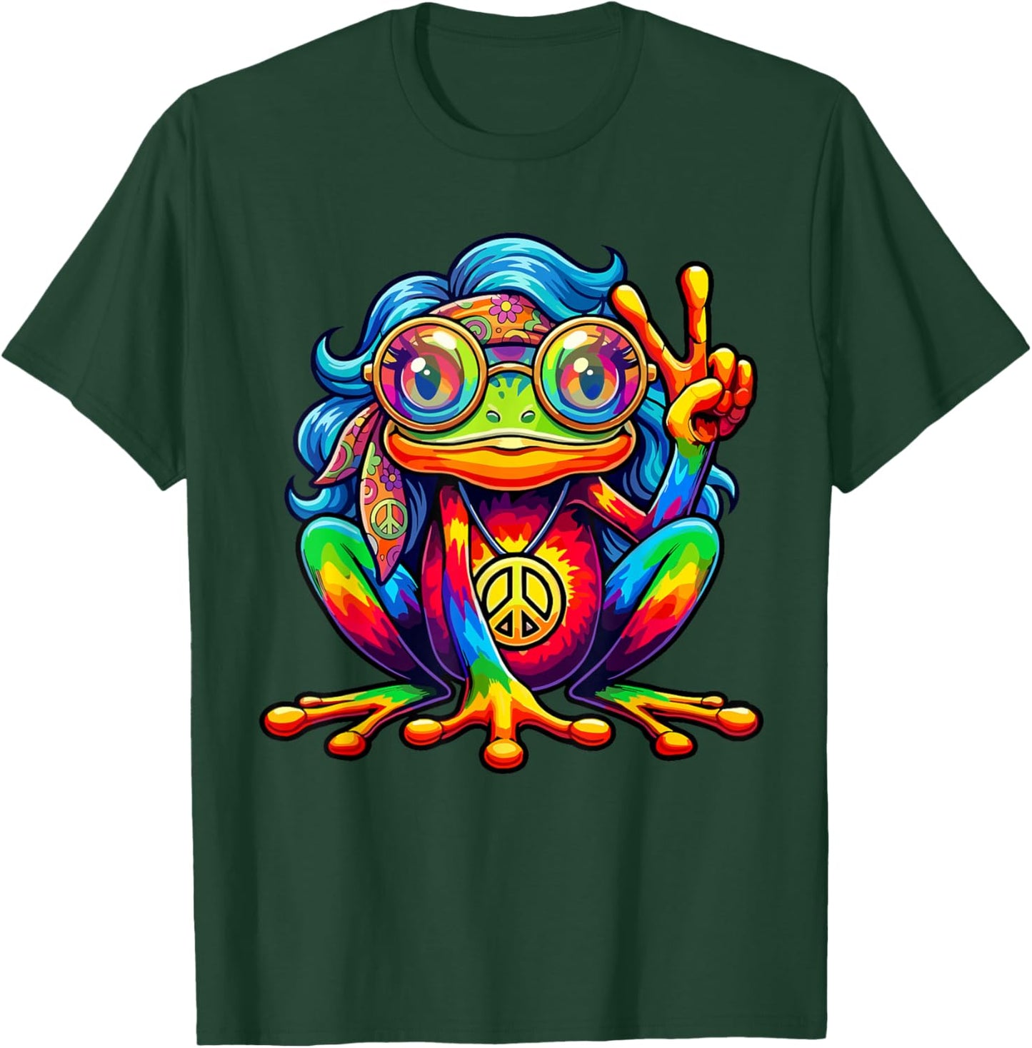 Hippie Tie-Dye Frog Girls Women Peace Sign 60s 70s T-Shirt - T-Shirt | Forest