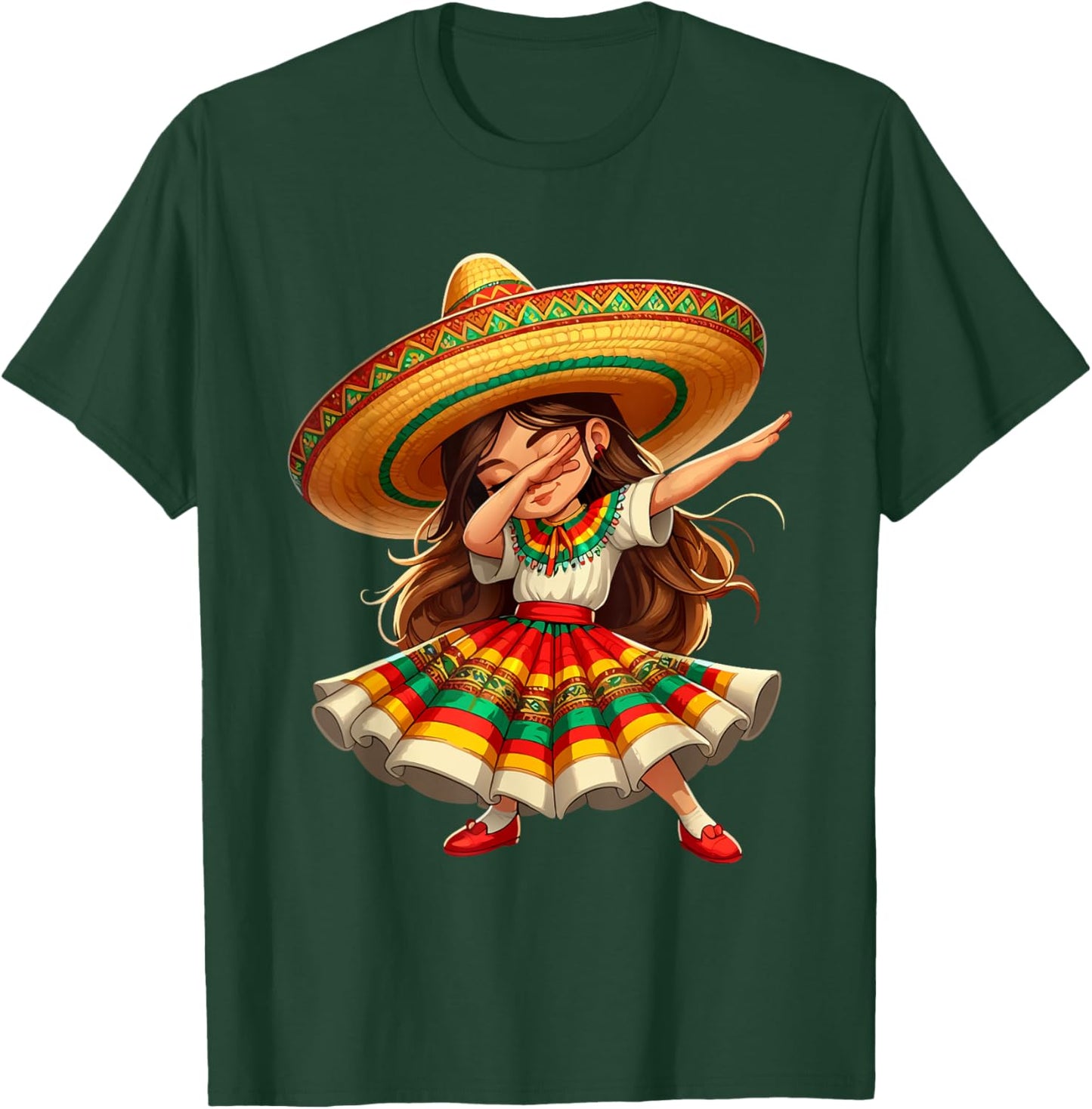 Funny Dabbing Mexican Sombrero Cinco de Mayo Women Girl T-Shirt - T-Shirt | Forest