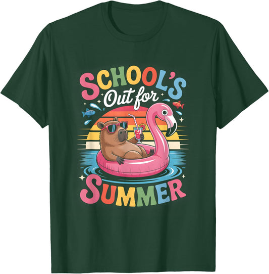 Schools Out For Summer Capybara Funny Animal Lover Design T-Shirt - T-Shirt | Forest
