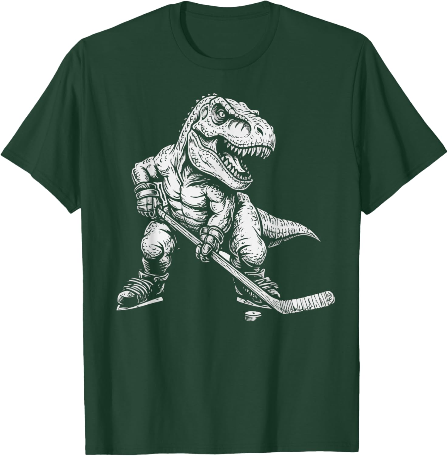 Hockey Player Dinosaur Kids Men Boys Ice Hockey T-Shirt - T-Shirt | Forest