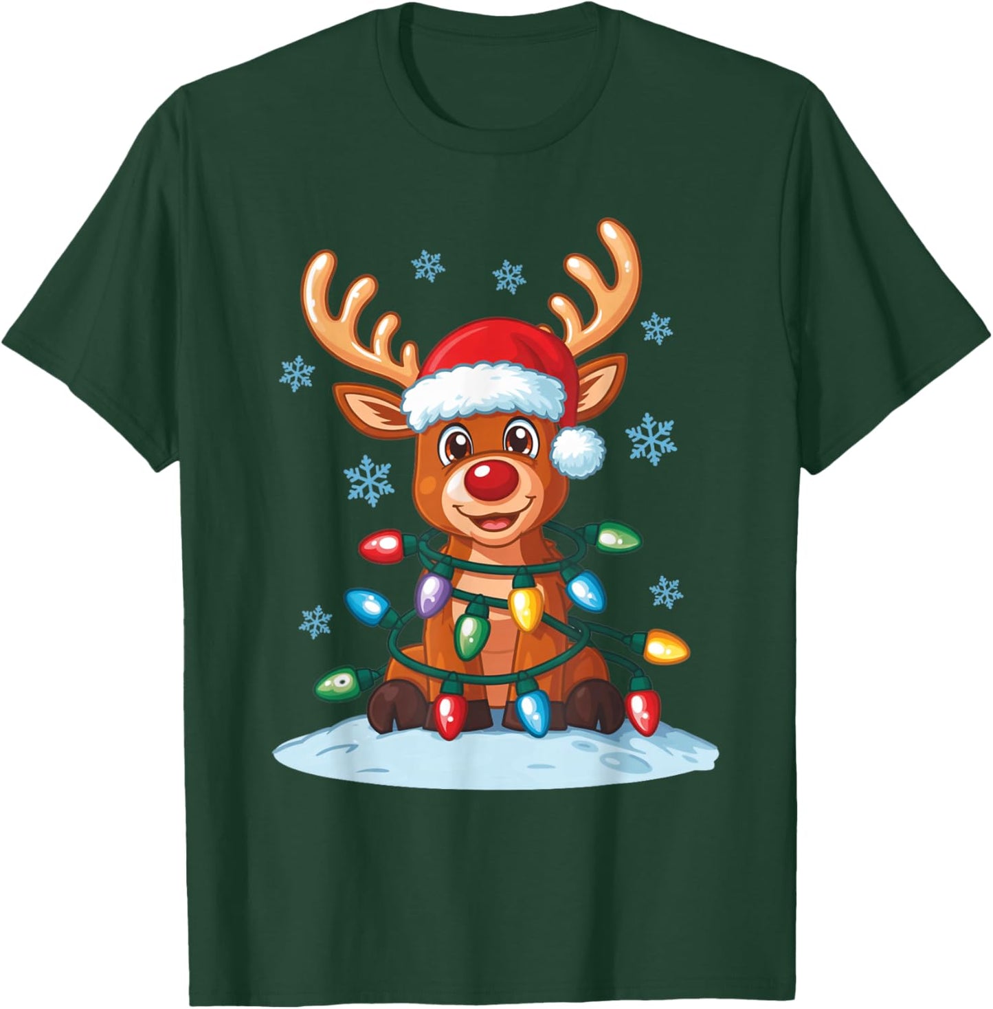 Merry Christmas Reindeer Fairy Lights Santa T-Shirt - T-Shirt | Forest