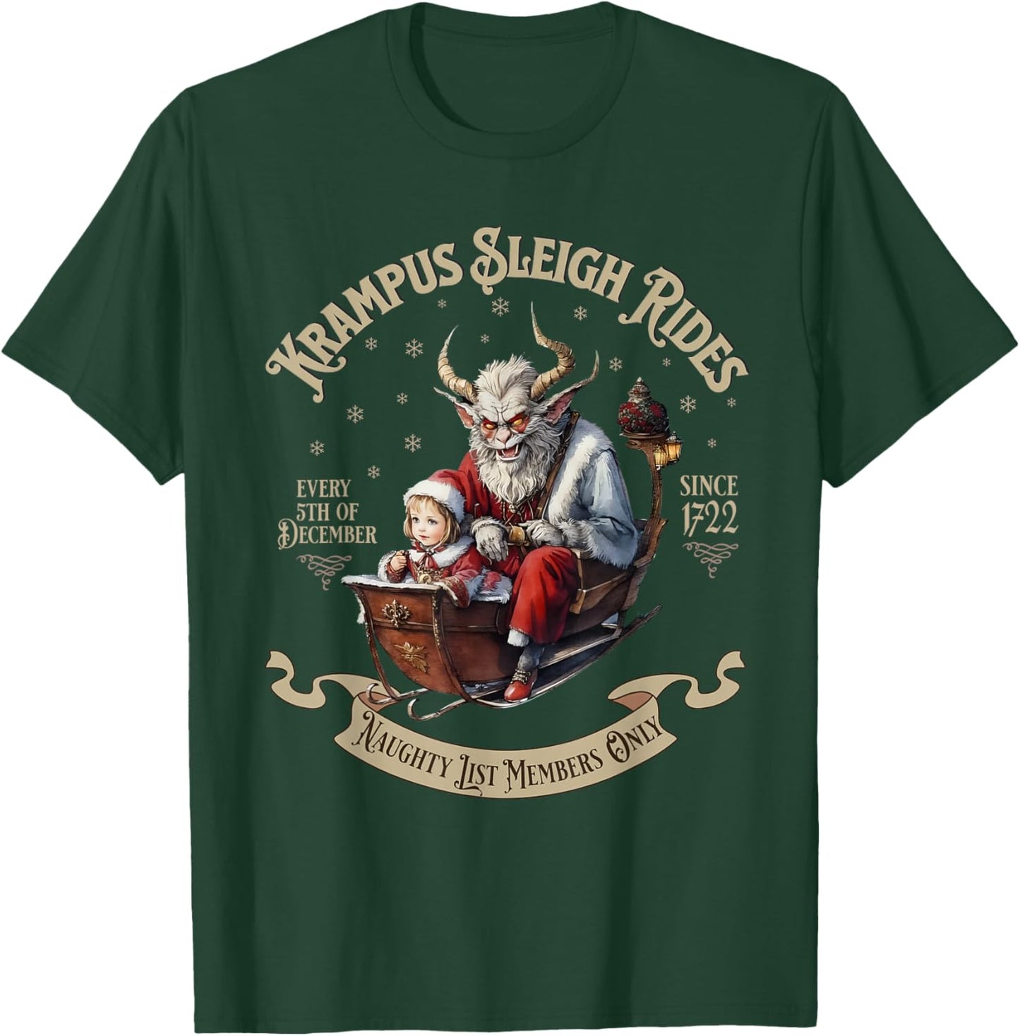 Funny Vintage Krampus Sleigh Rides Spooky Christmas Season T-Shirt - T-Shirt | Forest