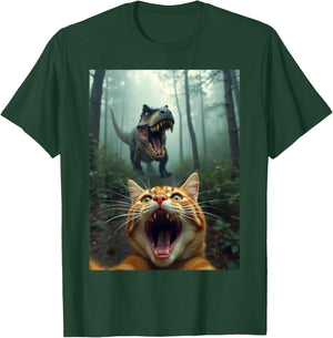 Cat Selfie with T-Rex Dinosaur T-Shirt - T-Shirt | Forest