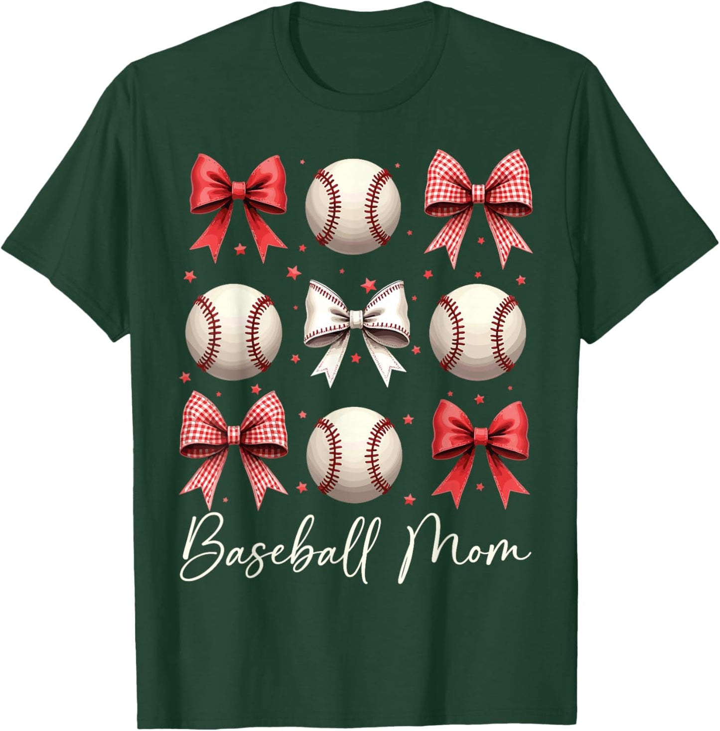 Baseball Mom Funny Coquette Bow Baseball Mom T-Shirt - T-Shirt | Forest