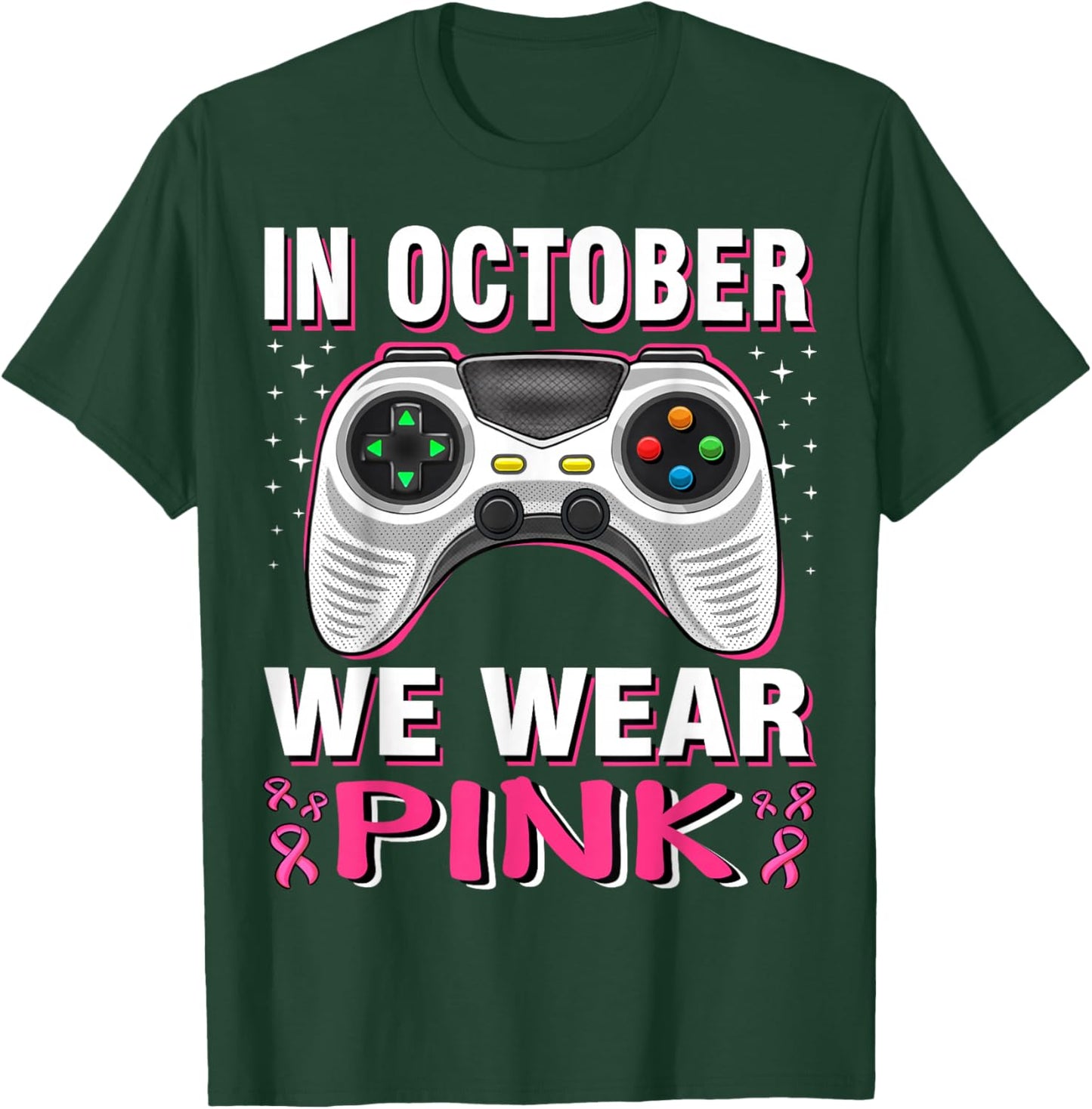 In October We Wear Pink Breast Cancer Gaming Kids Boys Youth T-Shirt - T-Shirt | Forest
