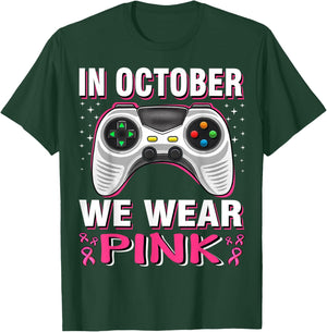 In October We Wear Pink Breast Cancer Gaming Kids Boys Youth T-Shirt - T-Shirt | Forest