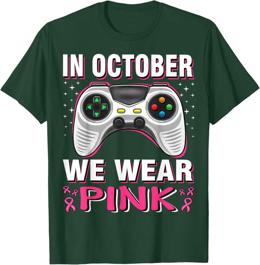 In October We Wear Pink Breast Cancer Gaming Kids Boys Youth T-Shirt - T-Shirt | Forest