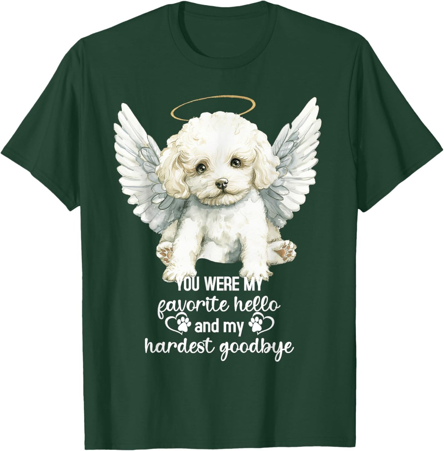 Bichon Frise Dog Memorial Angel Paw Prints Wings Pet Loss Women Kids T-Shirt - T-Shirt | Forest