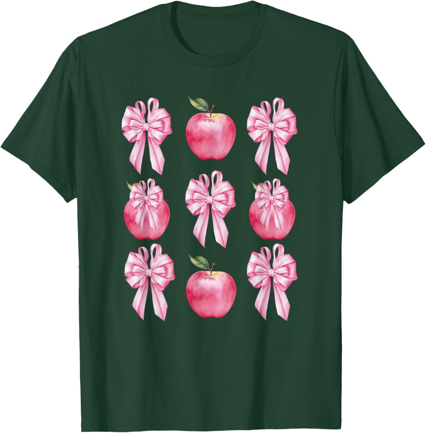 Pink Coquette Bow Apple Kid Back To School First Day Teacher T-Shirt - T-Shirt | Forest