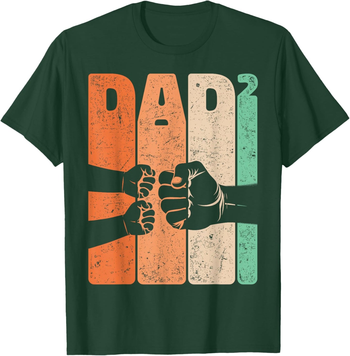 Funny Fist Bump Dad Squared Retro Father of Two Kids T-Shirt - T-Shirt | Forest