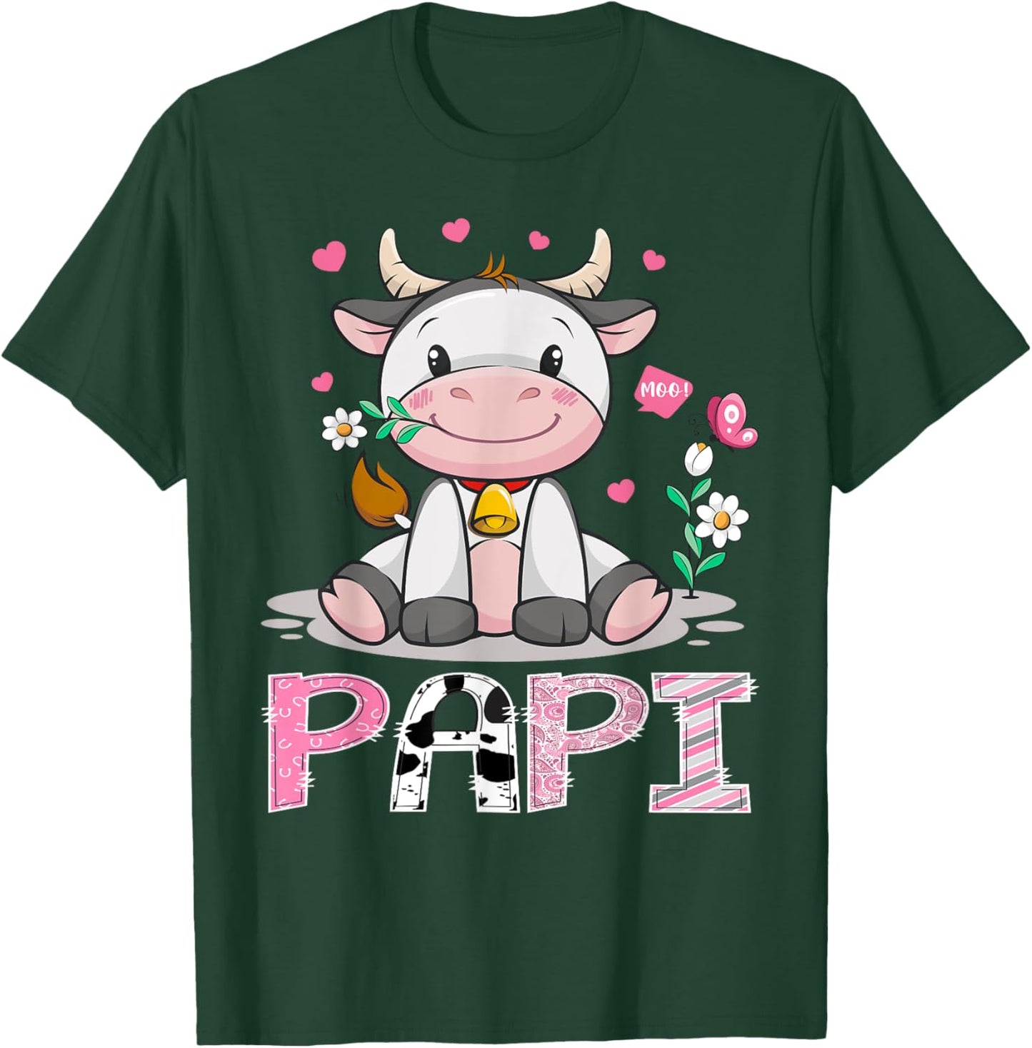 Papi Cute Cow Moo Farmer Birthday Family Matching T-Shirt - T-Shirt | Forest