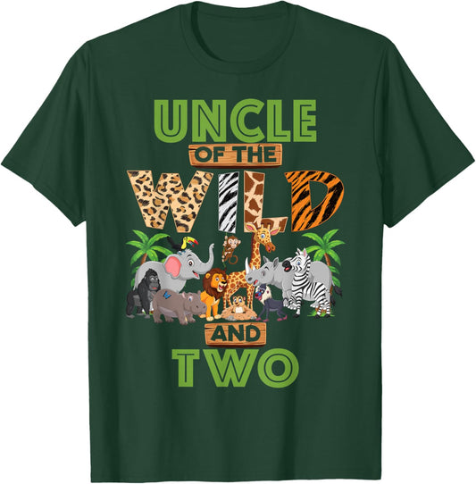 2nd Birthday Zoo Safari Jungle Uncle Of The Wild and Two T-Shirt - T-Shirt | Forest