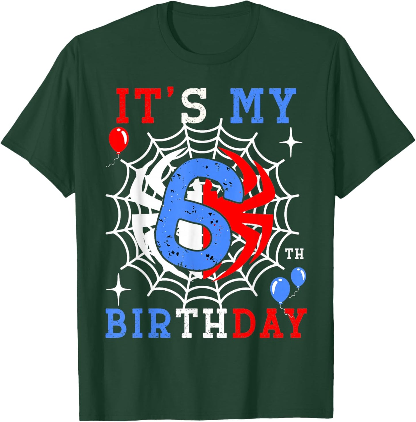 6th Birthday Spider-Theme 6th Birthday Spider Web Kids Boys T-Shirt - T-Shirt | Forest