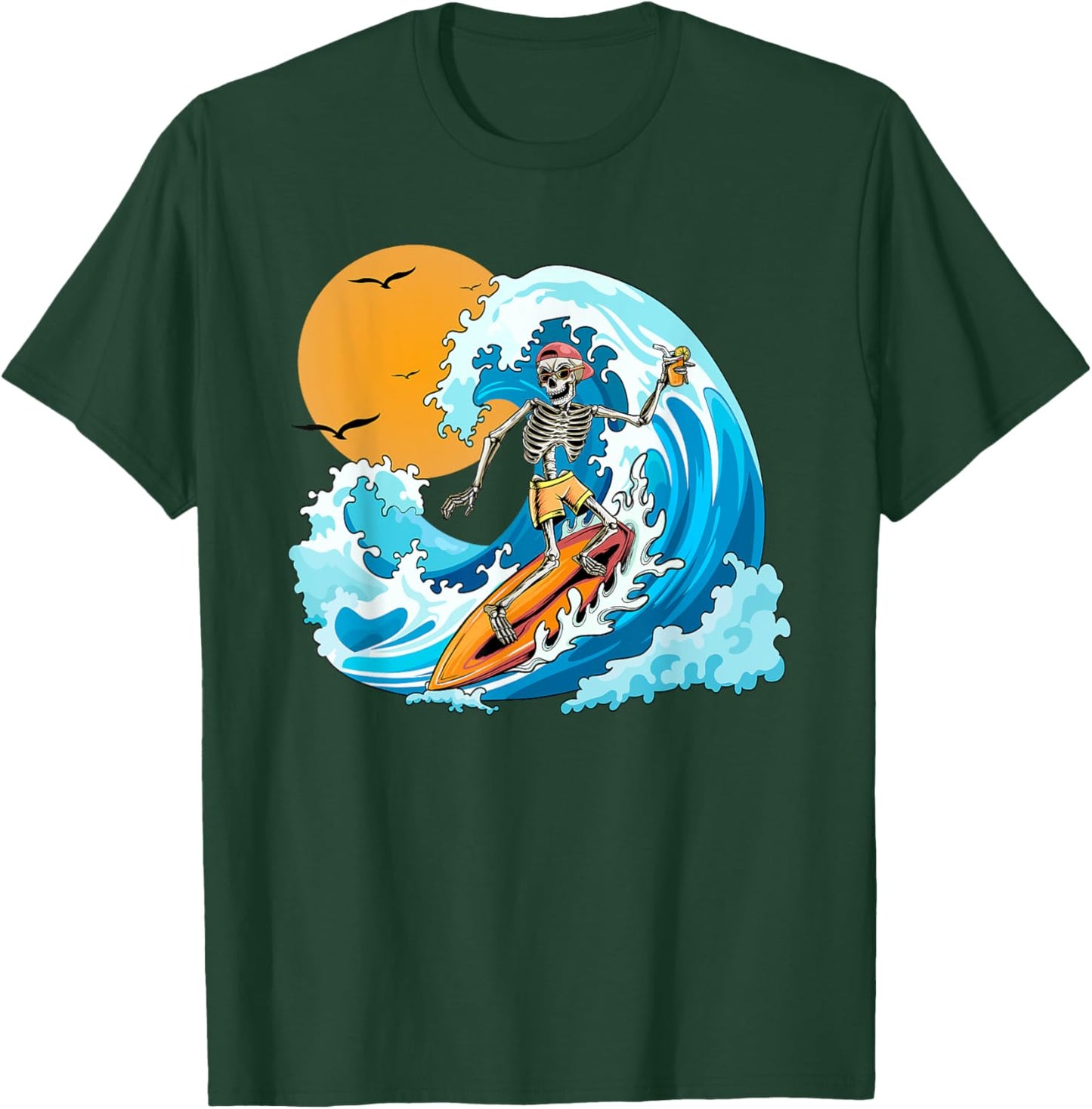 COOL Boy Summer Vacation Skeleton Surfing Hawaii Hawaiian T-Shirt - T-Shirt | Forest