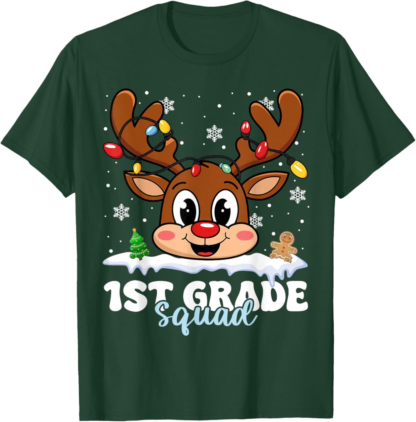 First Grade Squad Teachers Christmas Reindeer Lovers Xmas T-Shirt - T-Shirt | Forest