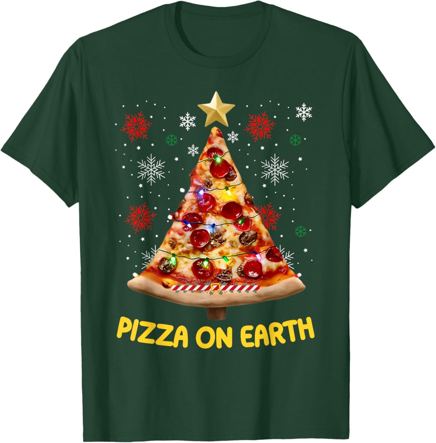 Pizza on Earth Christmas Tree Funny Xmas Pizza Fast Food T-Shirt - T-Shirt | Forest