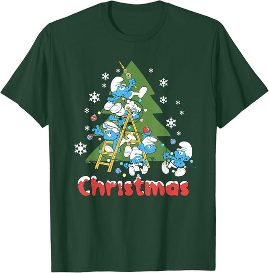 The Smurfs Trim The Christmas Tree T-Shirt - T-Shirt | Forest