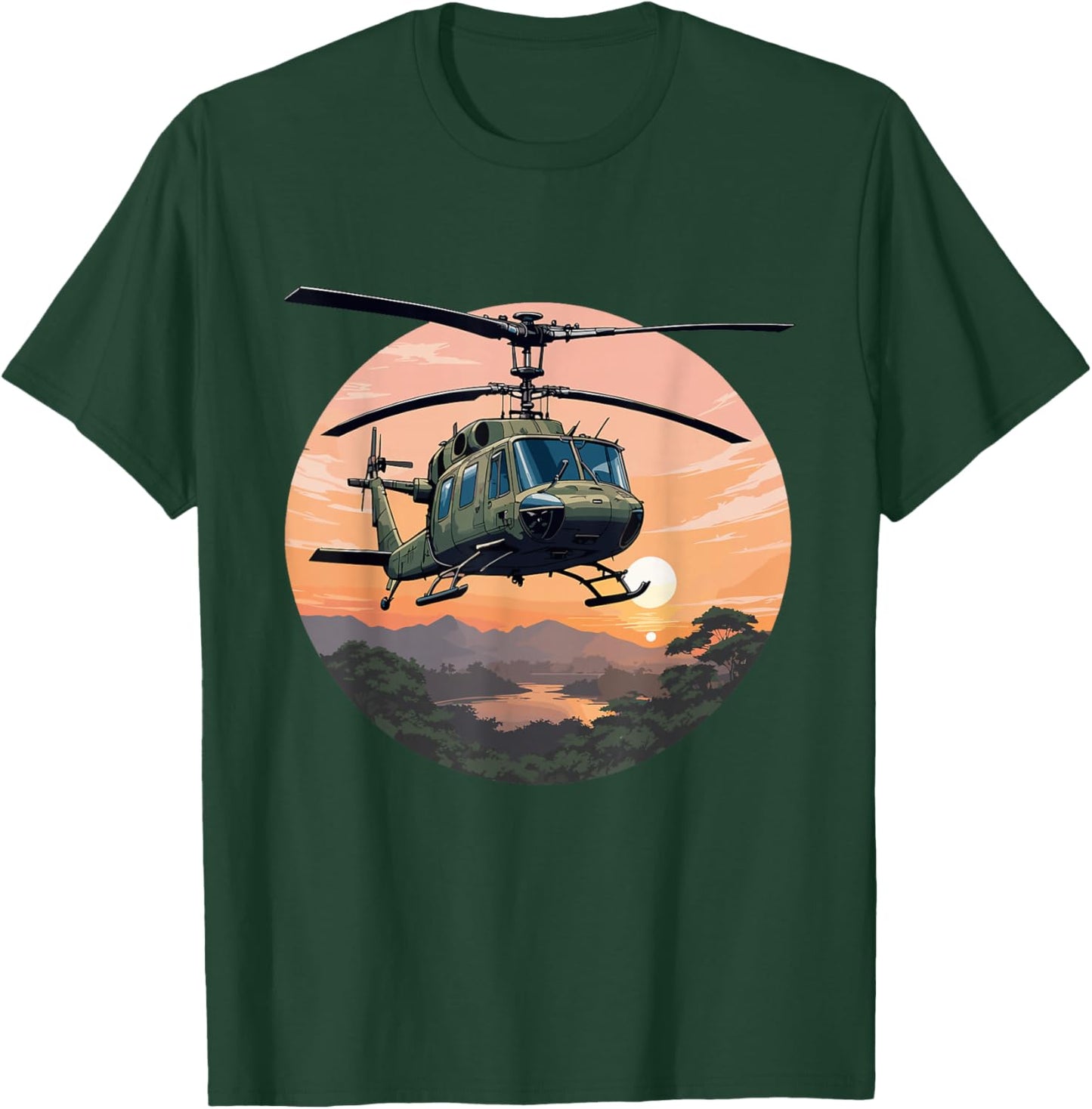 Helicopter Huey UH-1 Vintage Sunset Vietnam Chopper T-Shirt - T-Shirt | Forest
