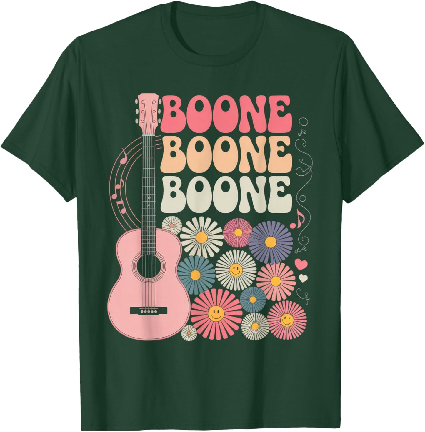 Boone Guitar Lover Floral Vibes Music Enthusiast T-Shirt - T-Shirt | Forest