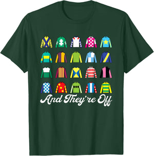 And They're Off Horse Racing Derby Day Funny Silks Jockey T-Shirt - T-Shirt | Forest
