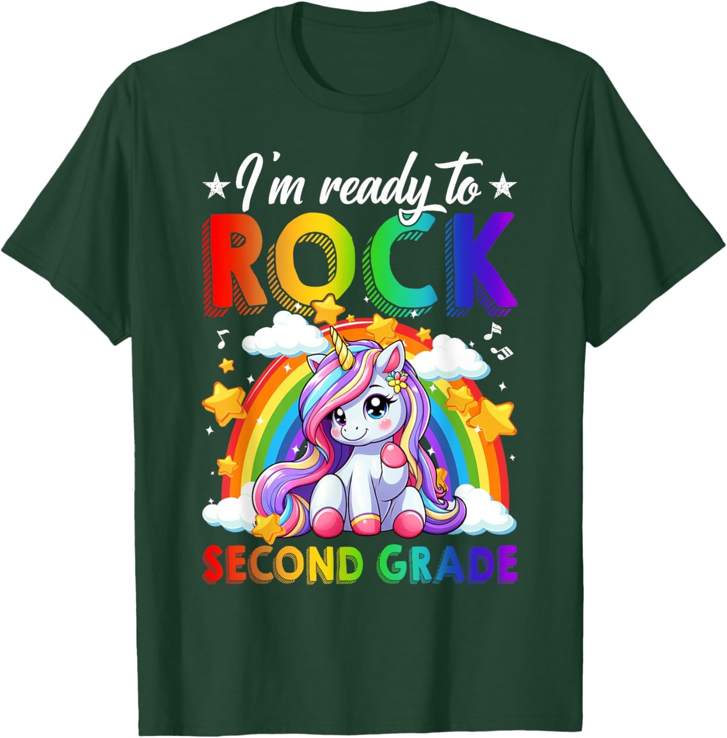 I'm Ready To Rock Second Grade Unicorn Back To School Girls T-Shirt - T-Shirt | Forest