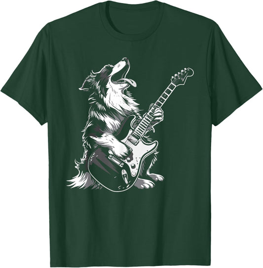 Dog Guitarist Guitar - Australian Shepherd Dad Mom T-Shirt - T-Shirt | Forest