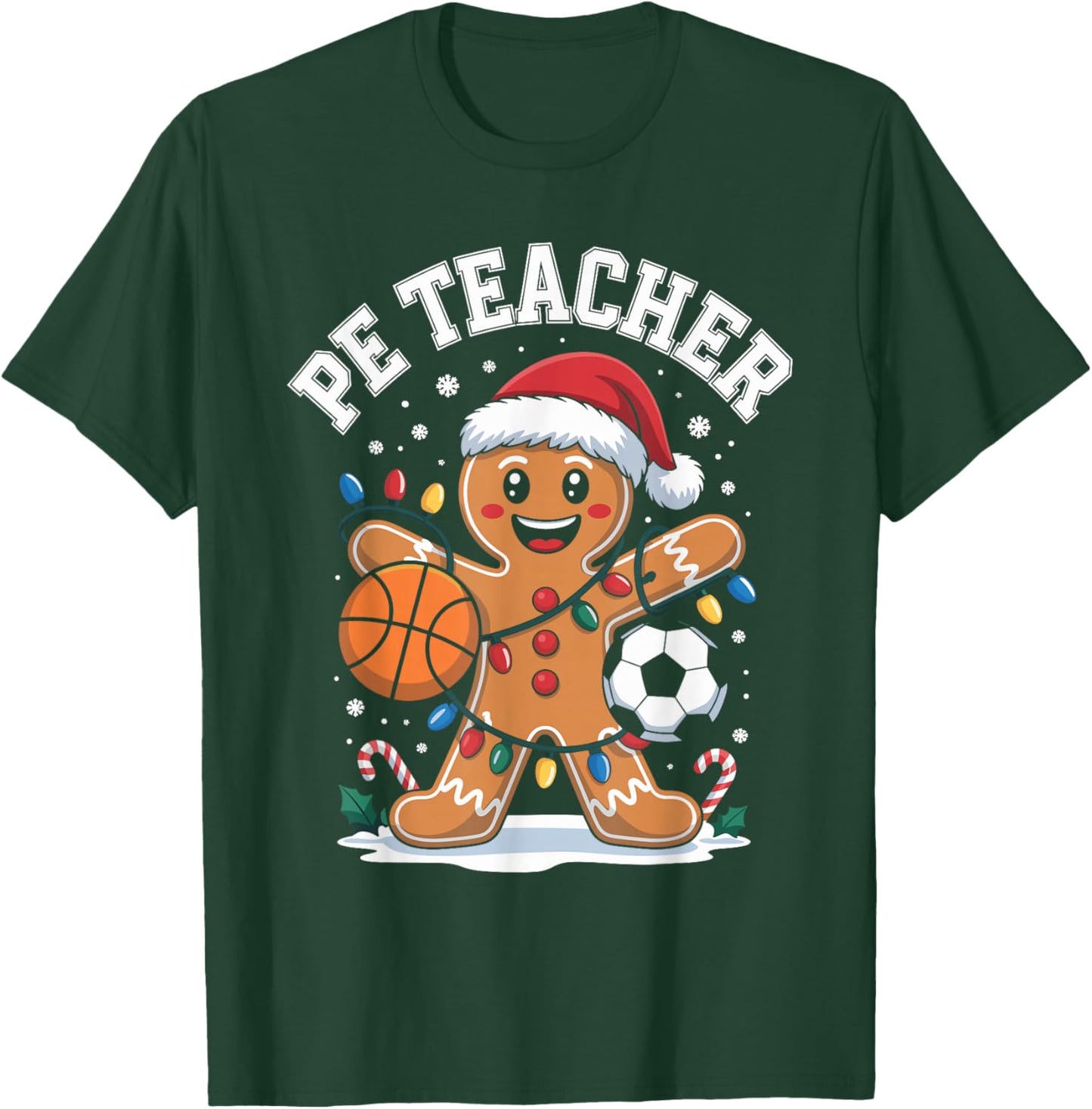 PE Teacher Gingerbread Christmas Physical Education Xmas T-Shirt - T-Shirt | Forest