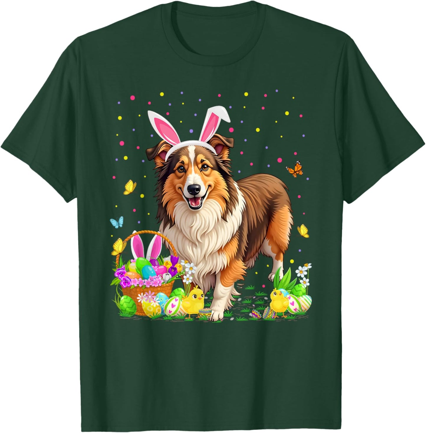 Sheltie Dog Easter Egg Hunt Bunny Ear Sheltie Easter T-Shirt - T-Shirt | Forest