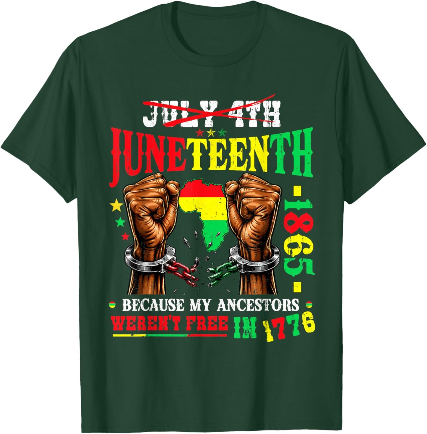 Juneteenth 1865 Afro African American 4th of July Men Women T-Shirt - T-Shirt | Forest