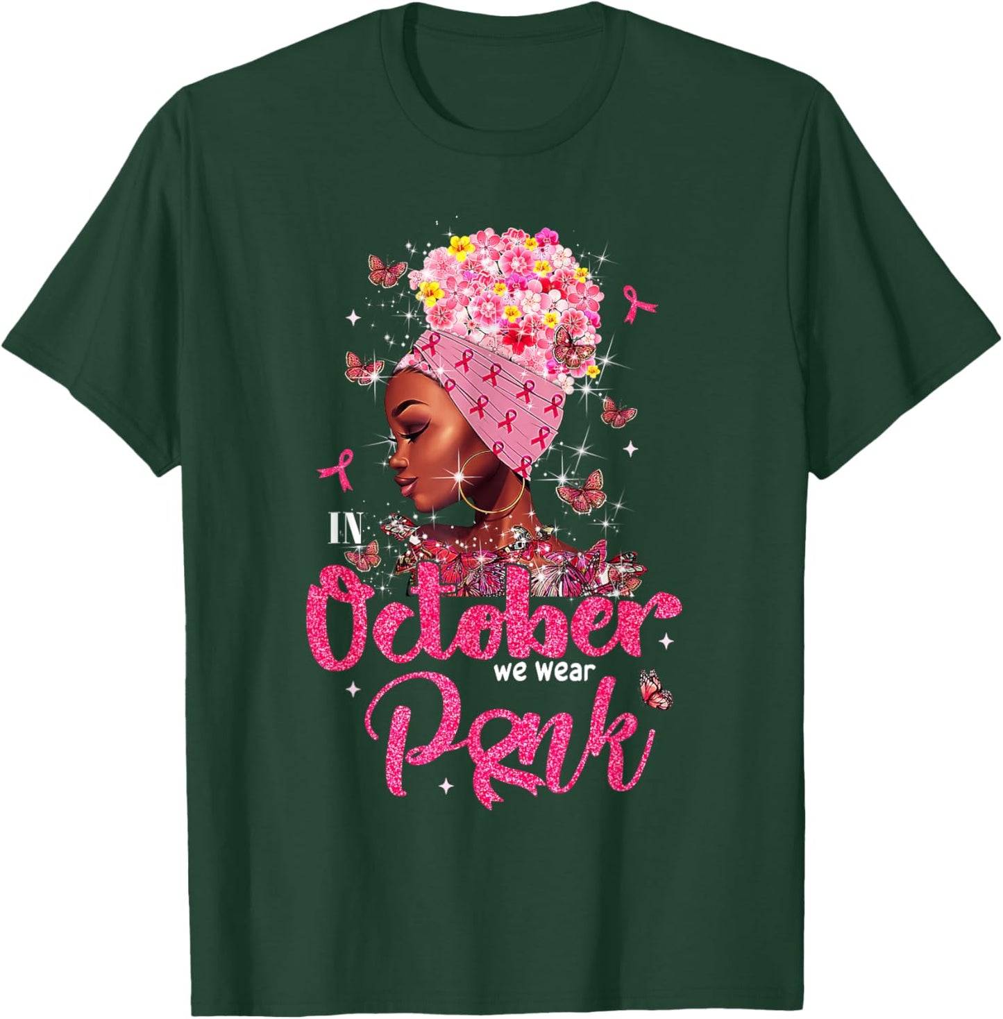 In October We Wear Pink Breast Cancer For Mom Black Women T-Shirt - T-Shirt | Forest