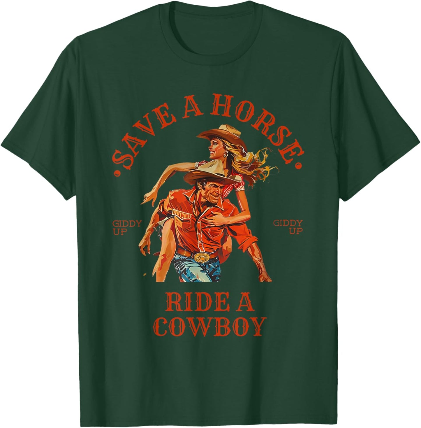 Save A Horse Ride A Cowboy Retro Vintage T-Shirt - T-Shirt | Forest