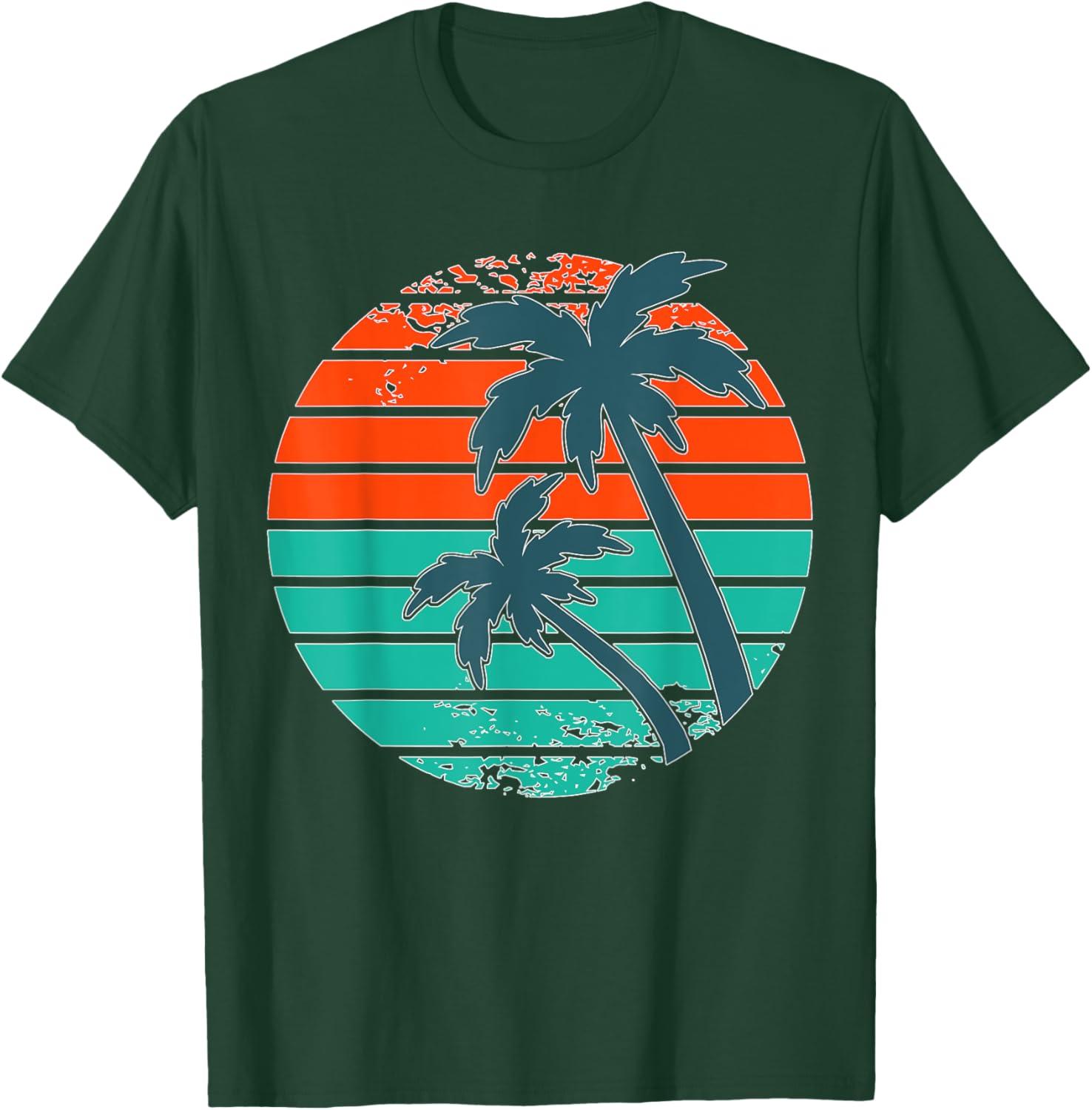 Tropical retro palm tree sunset in orange, aqua and teal T-Shirt - T-Shirt | Forest