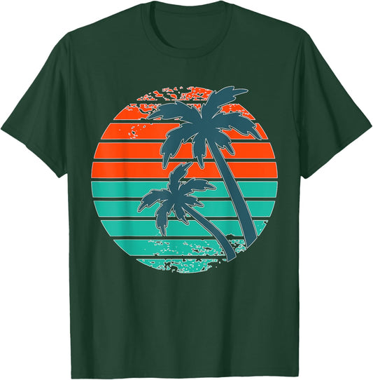 Tropical retro palm tree sunset in orange, aqua and teal T-Shirt - T-Shirt | Forest