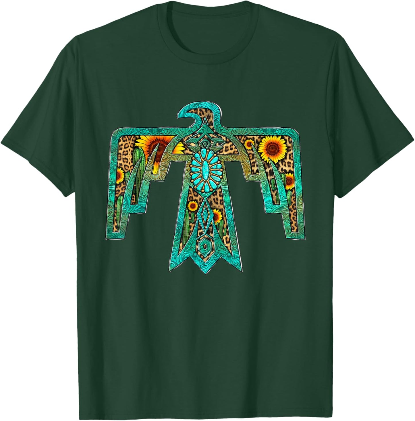 Western Southern Native American Thunderbird Sunflowers T-Shirt - T-Shirt | Forest