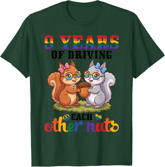 Squirrel Couple Anniversary 9 Years Driving Each Other Nuts T-Shirt - T-Shirt | Forest