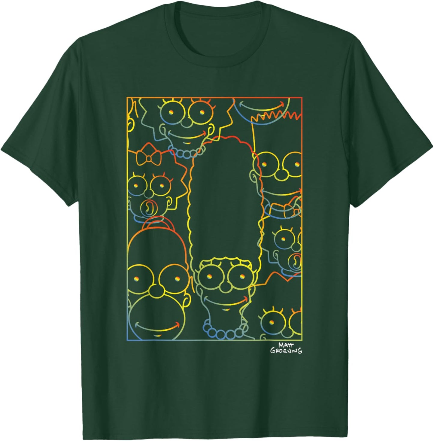 The Simpsons Neon Rainbow Outline Family Poster Art T-Shirt - T-Shirt | Forest