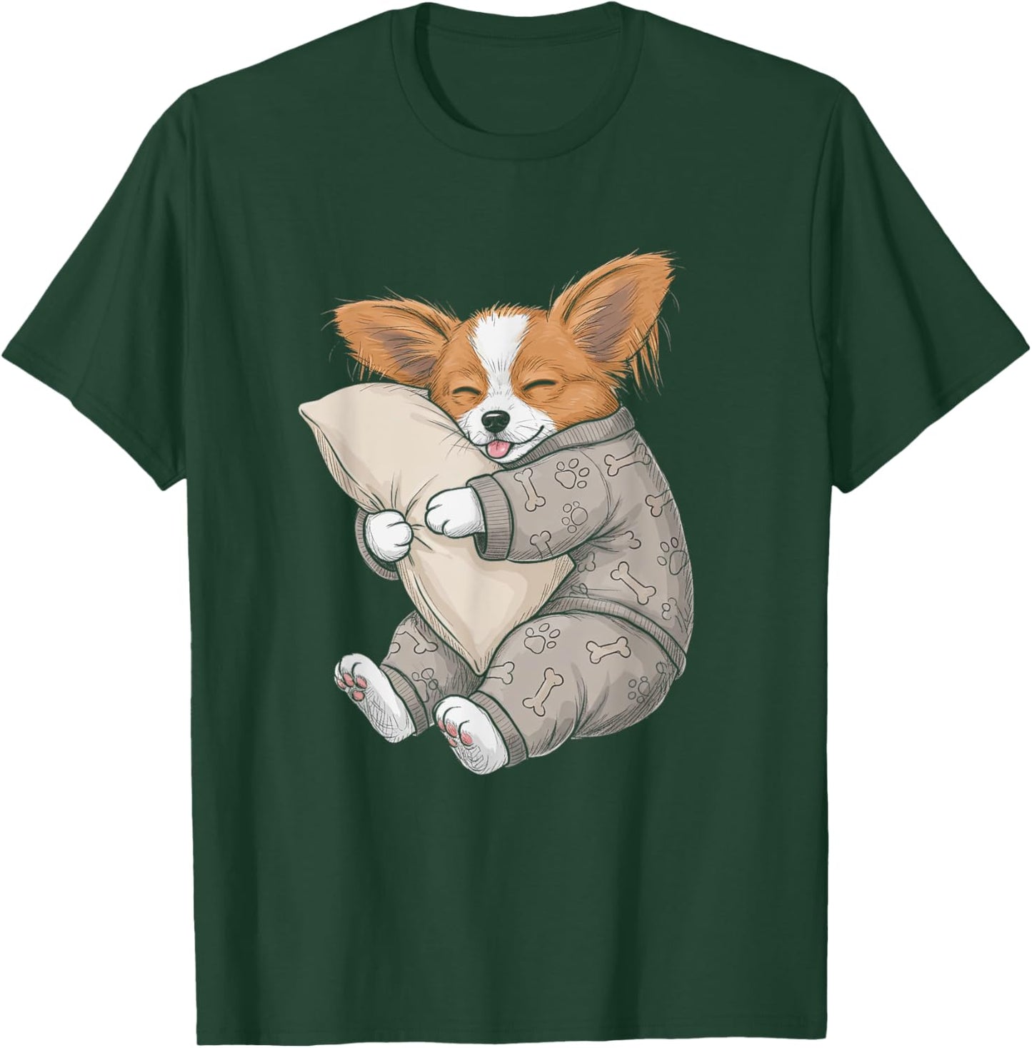 Funny Sleepy Papillon Dog Pajama Men Women Kids T-Shirt - T-Shirt | Forest