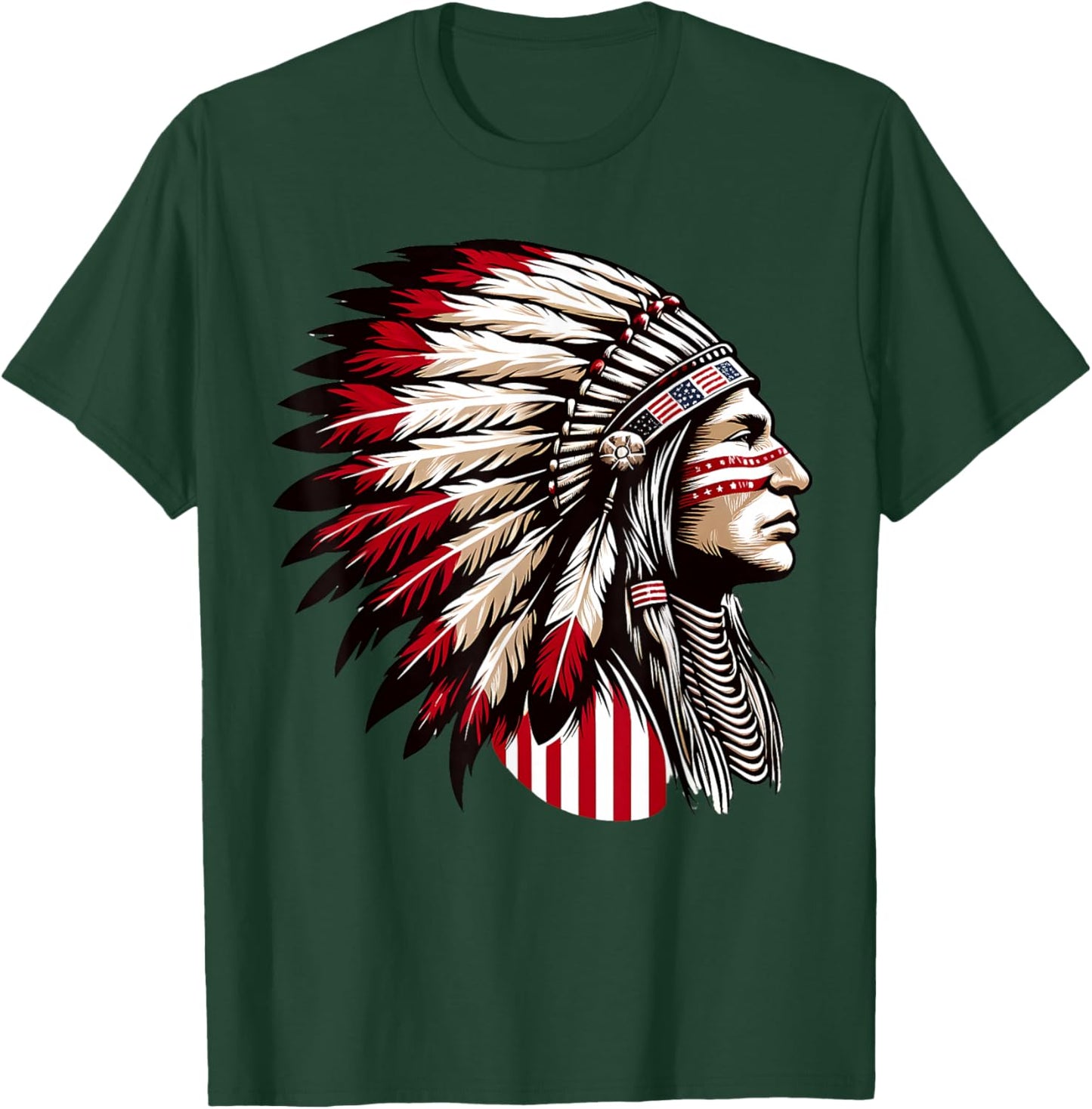 Native American Indian, Headdress Chief Ancestors Native T-Shirt - T-Shirt | Forest